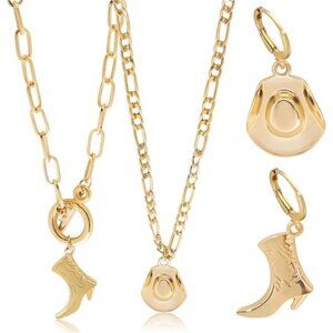 Cowgirl chic Western Necklace Earrings Jewelry Set For Women Chunky Gold tone